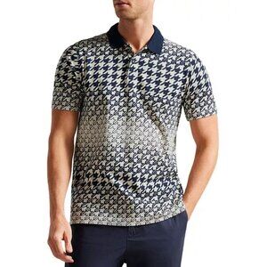 Ted Baker Gaelic Cotton Gradient Houndstooth Print Regular Fit Polo Shirt Size 2